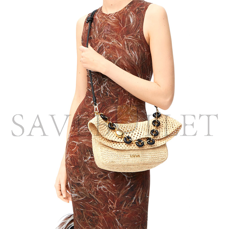 L0ew* medium ola bag in raffia and calfskin ap22p22x05 (26*18*13cm)